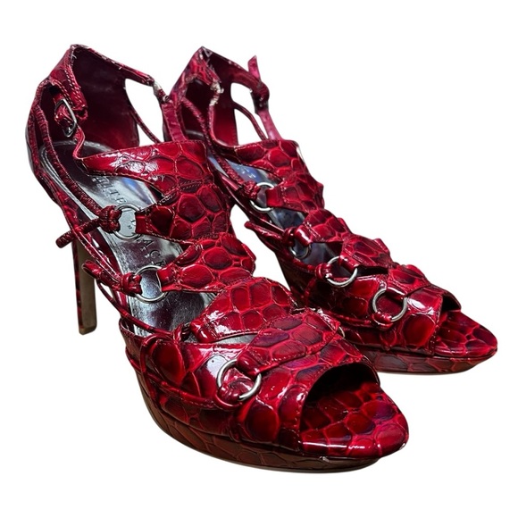 White House Black Market Shoes - Vintage White House Black Market 7.5M Red Faux Crocodile Platform Sandals Heels